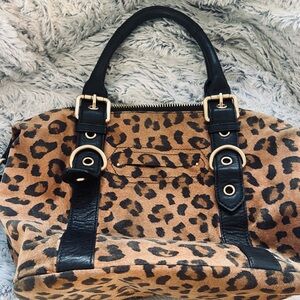 Steven Madden Leopard Print Tote Bag with Black Leather straps and shoulder
